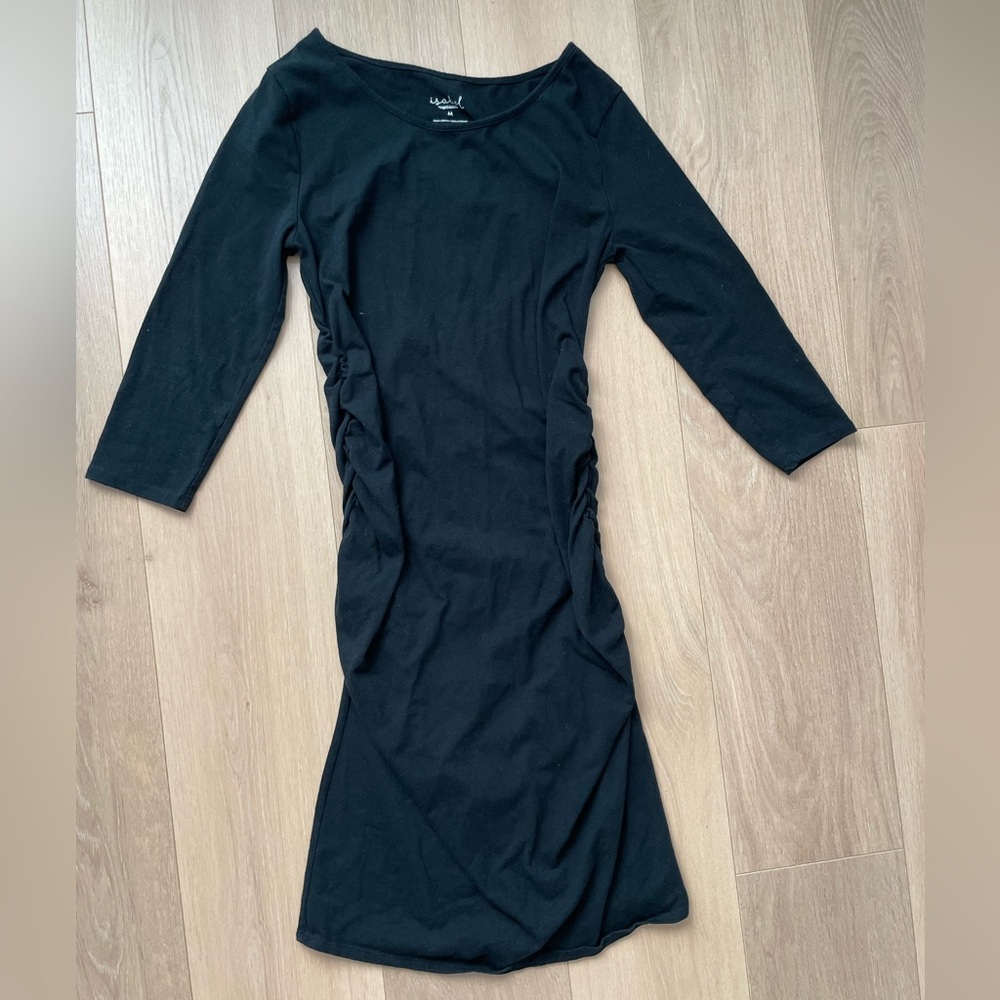 Midi Long Sleeve Cinched Black Dress